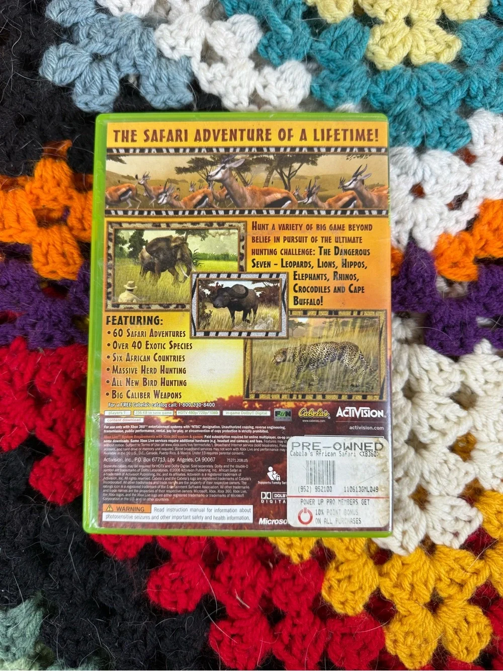 Cabela's African Safari Xbox 360 Game - Green and Yellow Back Cover